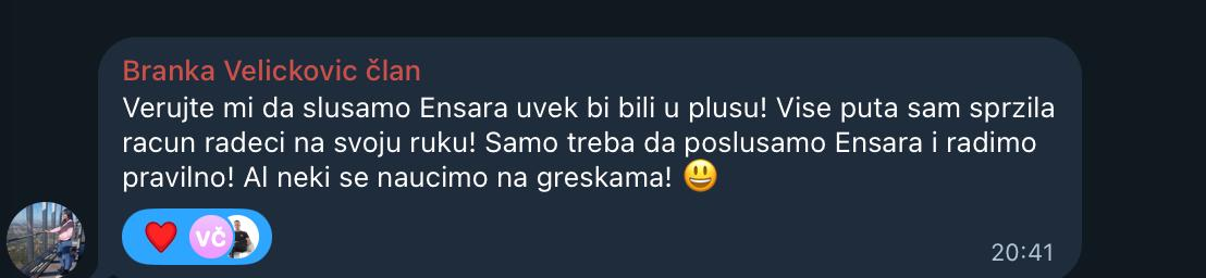 Brankin utisak o radu po Ensarovom sistemu